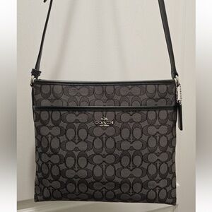 Coach F58285 Outline Signature File Bag Crossbody Black Smoke two imperfections
